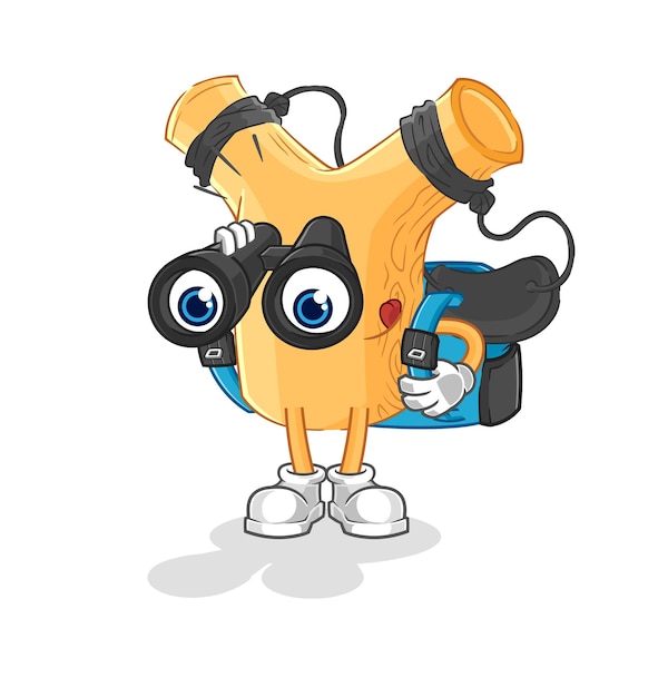Tirachinas con vector de mascota de dibujos animados de personaje de binoculares