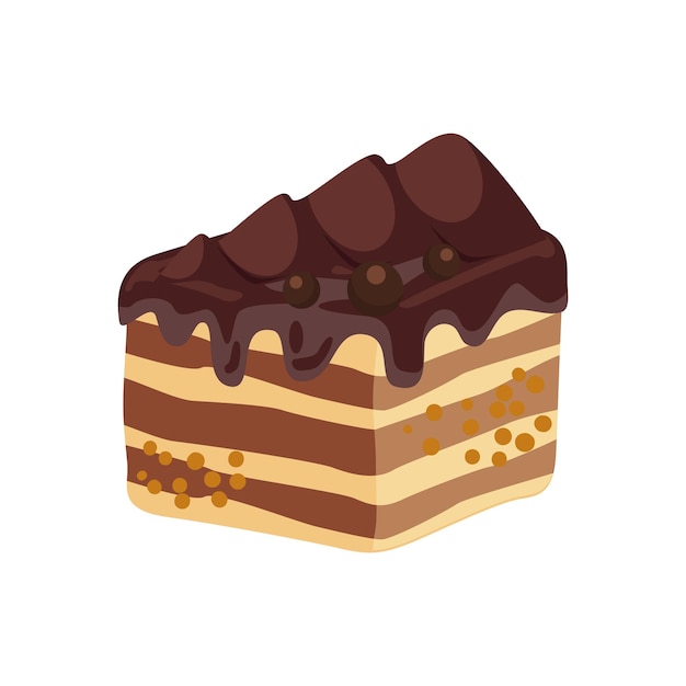 Tiramisu dibujos animados de postre Pastel de chocolate Ilustración vectorial de comida con crema