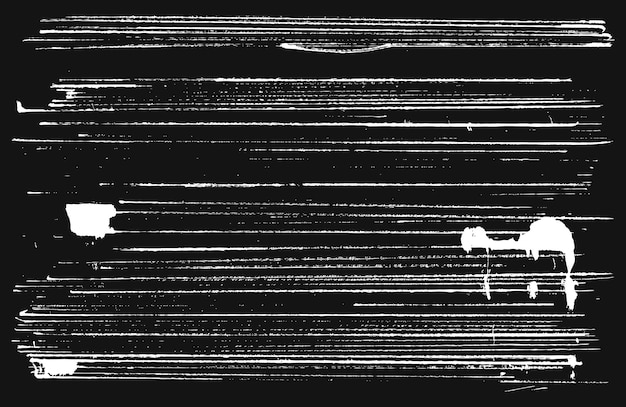 Tiras de grunge abstracto. Texturas de rayas blancas con manchas sobre fondo negro. Ilustración vectorial.
