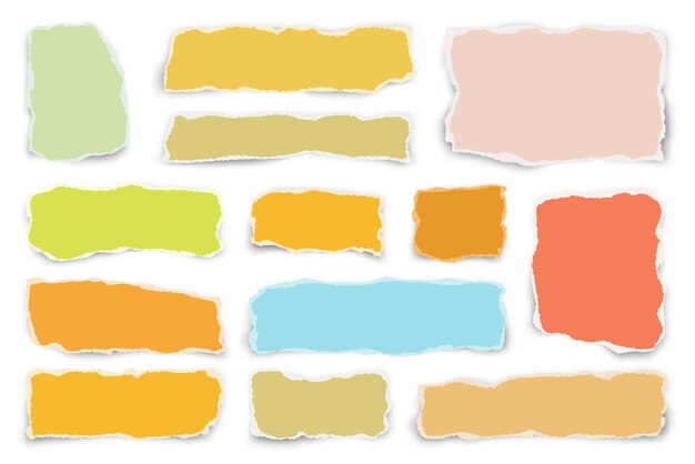 Tiras de papel de colores rasgadas tiras de papel arrugadas realistas con bordes rasgados pedazos de cuaderno