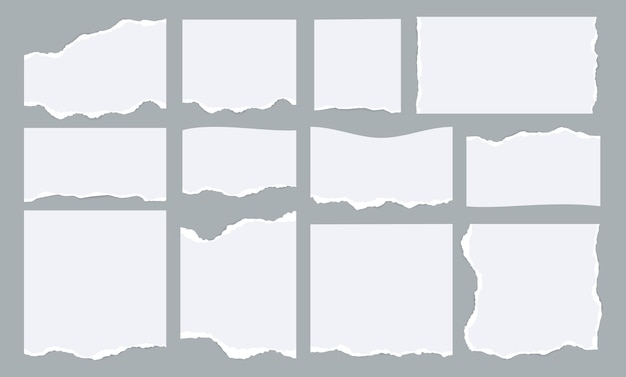Tiras de papel para cuadernos Bordes de hojas vacías con bordes rasgados Páginas en blanco rotas con manchas pegajosas