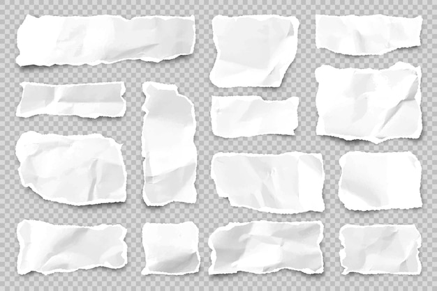 Vector tiras de papel rasgadas sobre un fondo transparente trozos de papel arrugados realistas con bordes rasgados