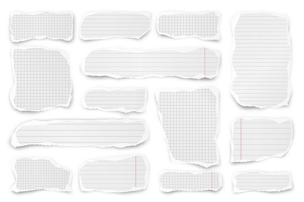 tiras de papel rasgadas tiras de papel arrugadas realistas con bordes rasgados alineadas con trozos de páginas de cuadernos