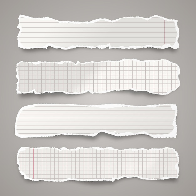 tiras de papel rasgadas tiras de papel arrugadas realistas con bordes rasgados alineadas con trozos de páginas de cuadernos
