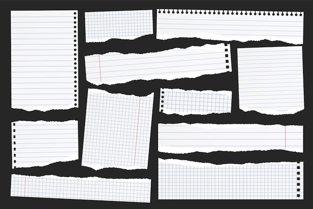 Tiras de papel rasgadas tiras de papel arrugadas realistas con bordes rasgados trozos de libro de notas o viejo