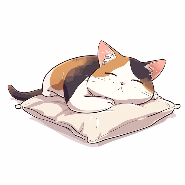 Tired_cartoon_cat_sleeping_on_the_pillow_vector (Vector de dibujos animados cansado que duerme en la almohada)