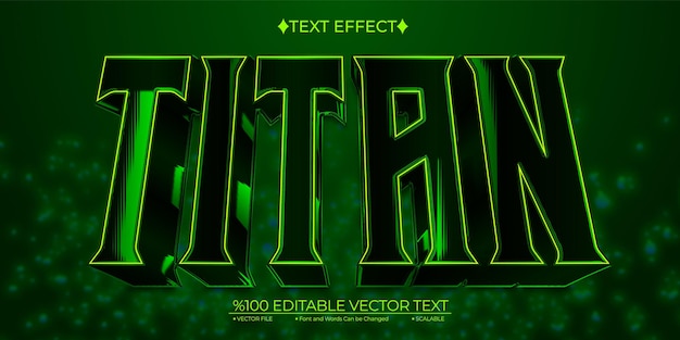 Vector titán verde oscuro en negrita efecto de texto vectorial 3d editable