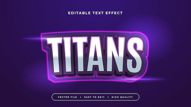 Titanes púrpura violeta blanco y plateado estilo de fuente de efecto de texto editable en 3D