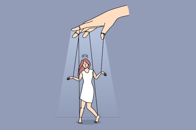Titiritero manipular mujer en cuerdas