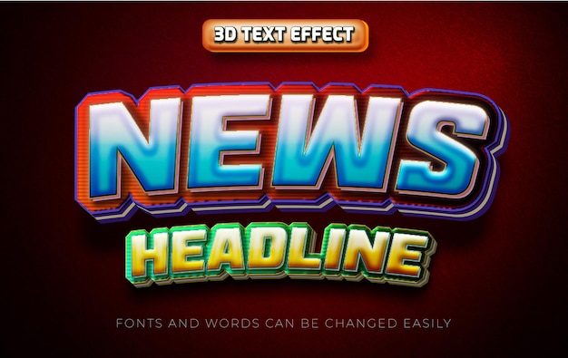 Titular de noticias estilo de efecto de texto editable en 3d