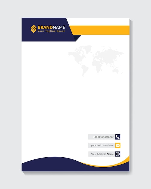 Título de carta en blanco impresible de color amarillo Título de letra corporativo de negocio moderno y tamaño a4 de vector libre