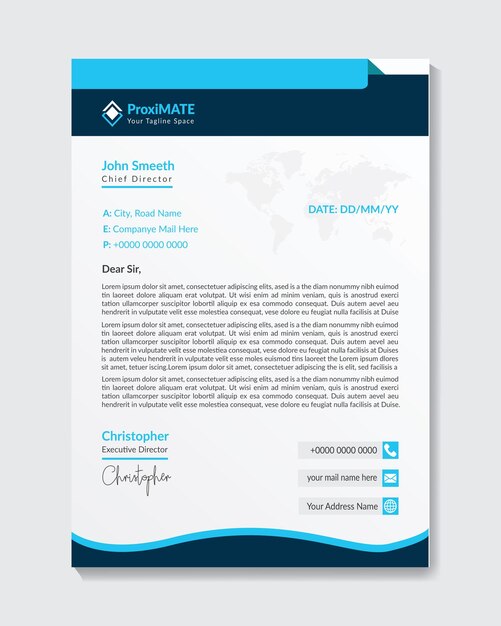 Título de carta profesional imprimible de color azul Diseño de título de carta comercial con acentos coloridos