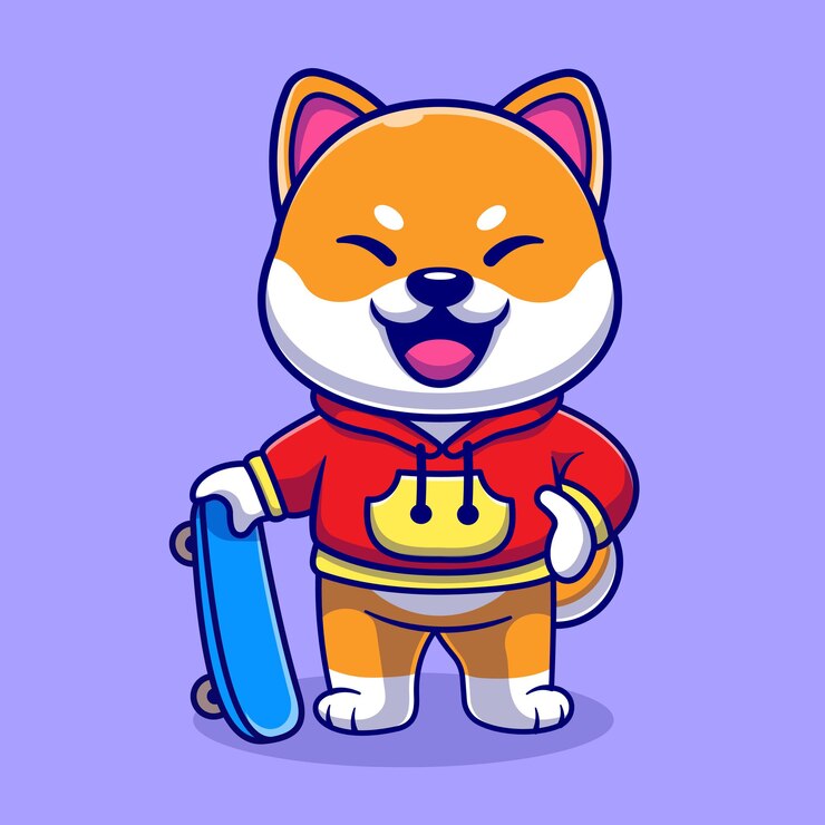 Vector título: cool shiba inu dog with skateboard cartoon vector icon illustration. concepto de icono de deporte animal aislado vector premium. estilo de dibujos animados plana