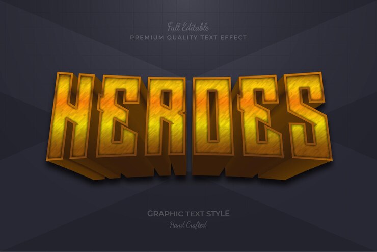 Vector título de héroes estilo de fuente de efecto de texto premium editable