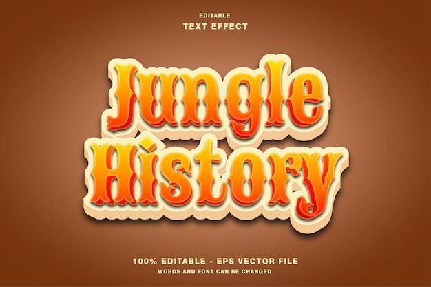 Título del juego de dibujos animados jungle history efecto de texto editable