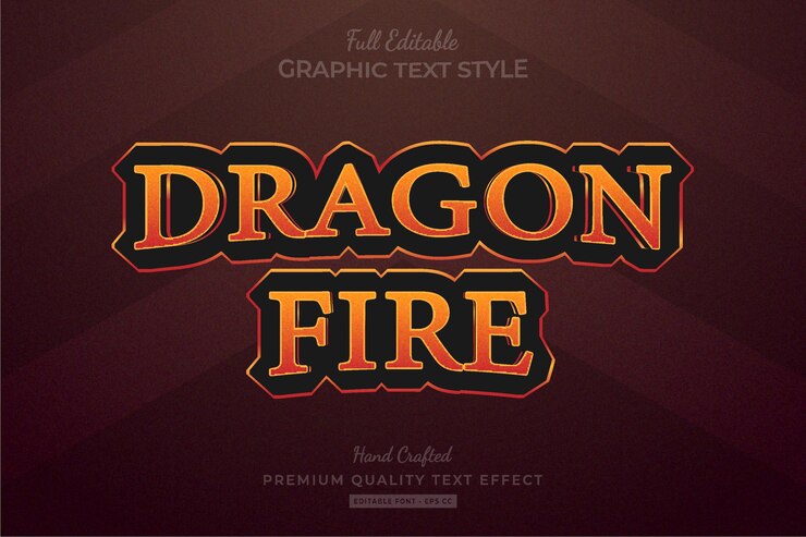 Vector título del juego de fuego fantasía rpg estilo de fuente de efecto de texto premium editable
