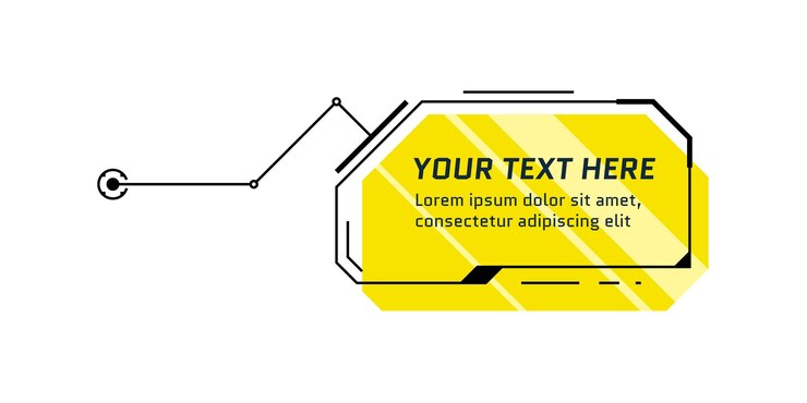 Título de llamada amarilla de estilo futurista de HUD. Infografía barra de cuadro de llamada y plantilla de diseño de marco de ciencia ficción de información digital moderna. Interfaz UI y elemento de cuadro de texto GUI. Ilustración vectorial