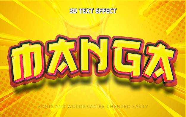 Título del manga amarillo estilo de efecto de texto editable en 3D