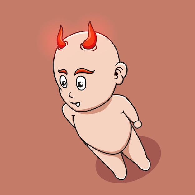 Título mano dibujar alto ángel tiro bebé diablo personaje vector doodle ilustración editable para logo