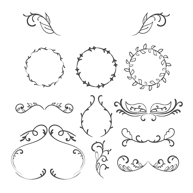 Título Ornamento de remolino vintage estilo de línea florece conjunto rizos ornamentales caligráficos filigráficos De
