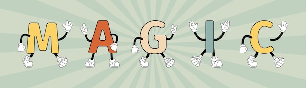 El título de la palabra del cuento de hadas mágico las letras las ranuras letras retro palabras vector en un color