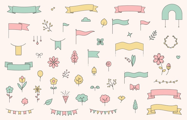 Titulo de primavera lindo estandarte de titulo decorativo floral con flor de cerezo en flor marco botánico cinta con flores de sakura para diseño de tarjeta Ilustración de título vectorial