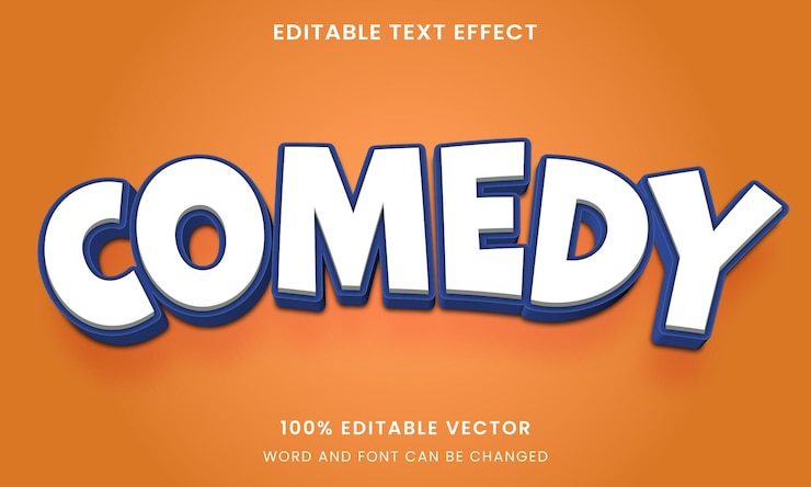 Vector título del programa de comedia estilo de efecto de texto editable en 3d