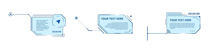 Títulos de llamada de estilo futurista de Hud sobre fondo blanco, barras de cuadro de flecha de llamada infográfica y moderno
