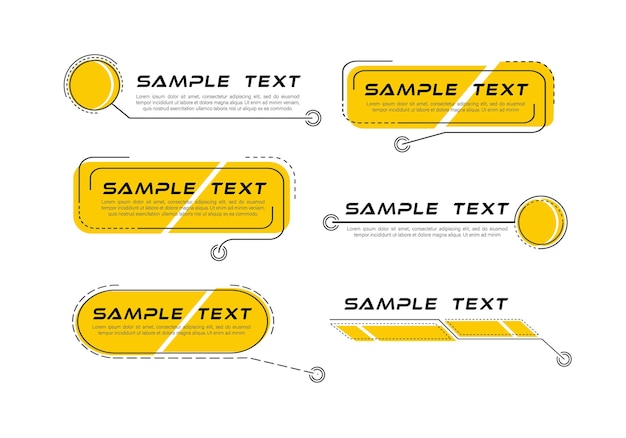 Títulos de rótulos digitales Conjunto de plantilla de marco de ciencia ficción futurista de HUD Elemento de diseño para infografías de folletos web Banners modernos de tercio inferior para presentación aislado en amarillo Vector