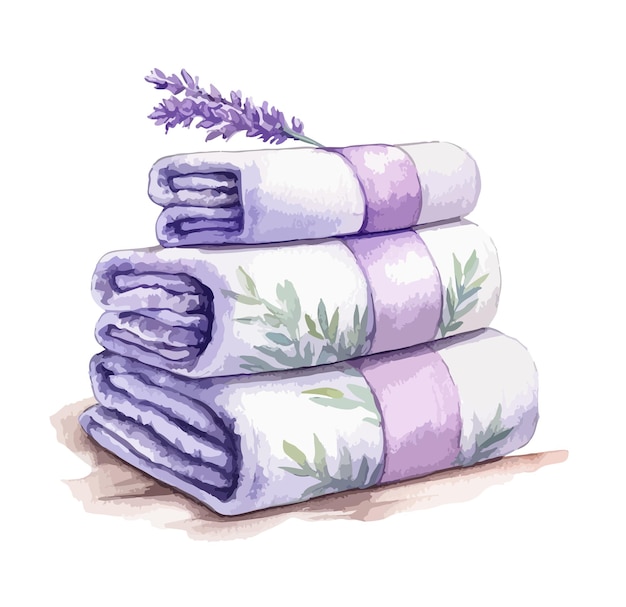 Toallas con lavanda clipart aislado vector ilustración