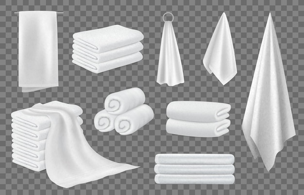 Toallas plegadas realistas símbolo de lavandería de tela blanca pila enrollada para el hogar o el hotel baño de ducha o hospital textil de algodón y toalla de baño elementos 3d textura neotérica vectorial