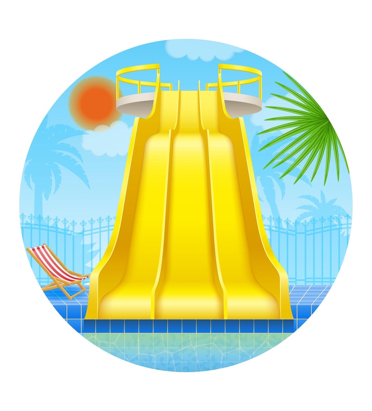 Vector tobogán de agua de plástico en la ilustración de vector de parque acuático aislado sobre fondo blanco