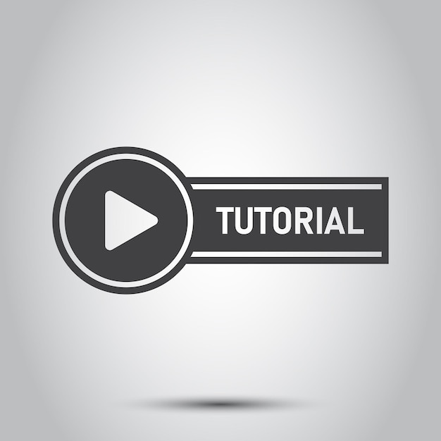 Toca el icono de los tutoriales de video en estilo plano Ilustración vectorial de software educativo en un fondo aislado Concepto de negocio de carteles de capacitación de webinar