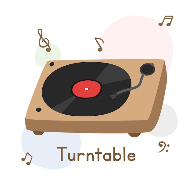 Tocadiscos clipart dibujos animados estilo tocadiscos plano vector ilustración, gramófono garabato dibujado a mano