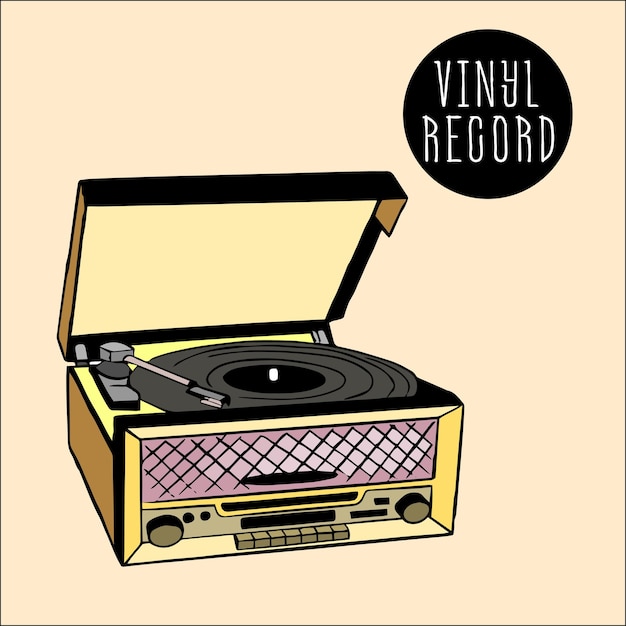 tocadiscos con disco de vinilo Equipo de grabación de sonido en caja de madera al estilo retro de la música de los años 60