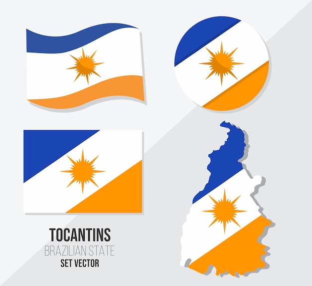 Tocantins Brasil estado vector conjunto bandera símbolo mapa y bandera circular