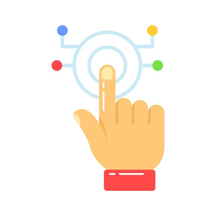 Vector tocar con el dedo los nodos de conexión digital concepto de icono de toque con el dedo en estilo plano