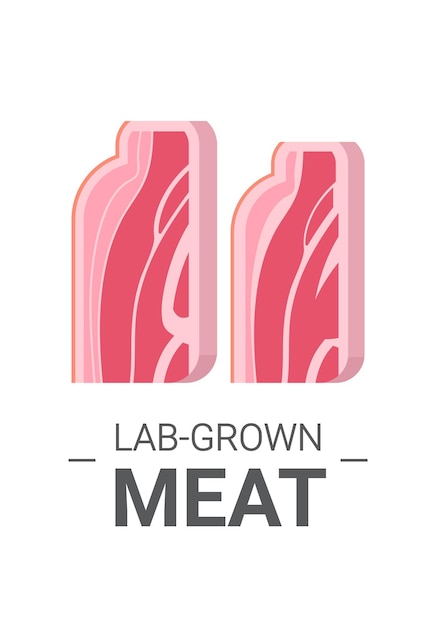 Tocino de carne roja cruda cultivada hecha de células animales concepto de producción de carne cultivada en laboratorio artificial ilustración de vector de espacio de copia vertical