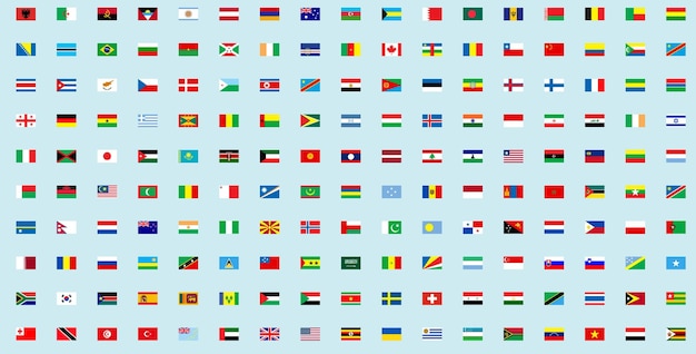 Todas las banderas del mundo conjunto vectorial de iconos rectangulares Banderas de todos los países y continentes Banderas internacionales emblemas de países identidad global banderas nacionales símbolos geográficos