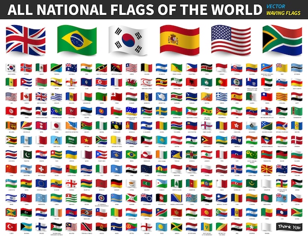 Vector todas las banderas nacionales del mundo. diseño de bandera ondeando