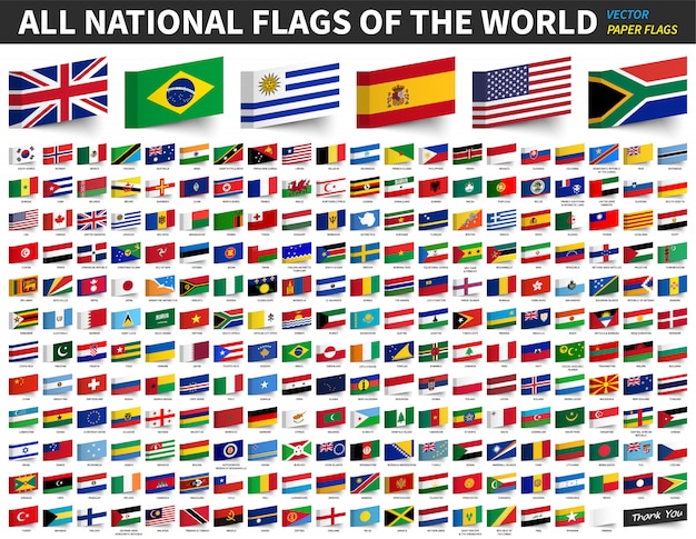 Vector todas las banderas nacionales del mundo. diseño de bandera de papel adhesivo