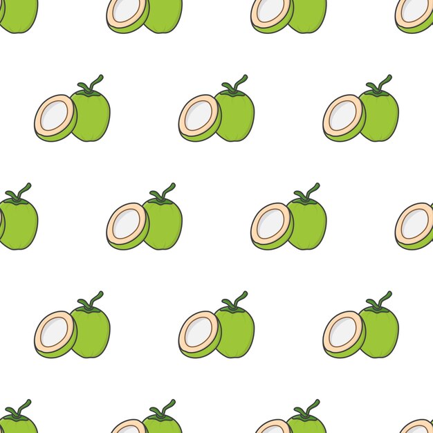 Todo el coco y la mitad de patrones sin fisuras de coco sobre un fondo blanco. Ilustración de vector de tema de coco