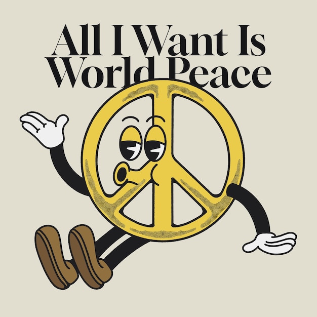 Todo lo que quiero es la paz mundial con el diseño de personajes de Peace Groovy