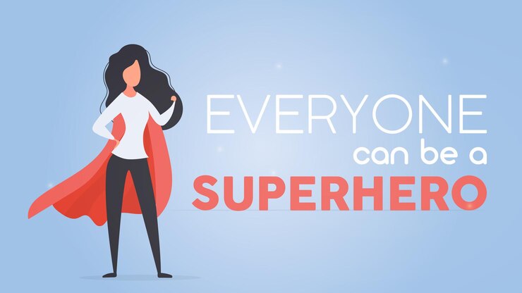 Vector todo el mundo puede ser un estandarte de superhéroe. chica con manto rojo. mujer superhéroe. concepto de persona exitosa. vector.