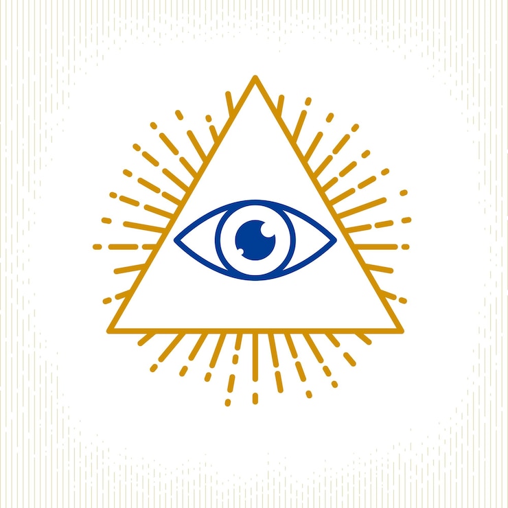 Vector todo el ojo de dios que ve en el triángulo de la geometría sagrada, el símbolo de la mampostería y los illuminati, el logotipo vectorial o el elemento de diseño del emblema.