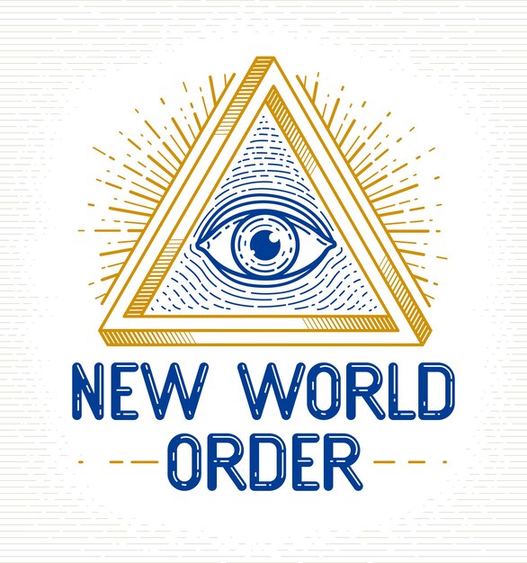 Todo el ojo de dios que ve en el triángulo de la geometría sagrada, el símbolo de la mampostería y los illuminati, el logotipo vectorial o el elemento de diseño del emblema.