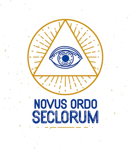 Todo el ojo de dios que ve en el triángulo de la geometría sagrada, el símbolo de la mampostería y los illuminati, el logotipo vectorial o el elemento de diseño del emblema.