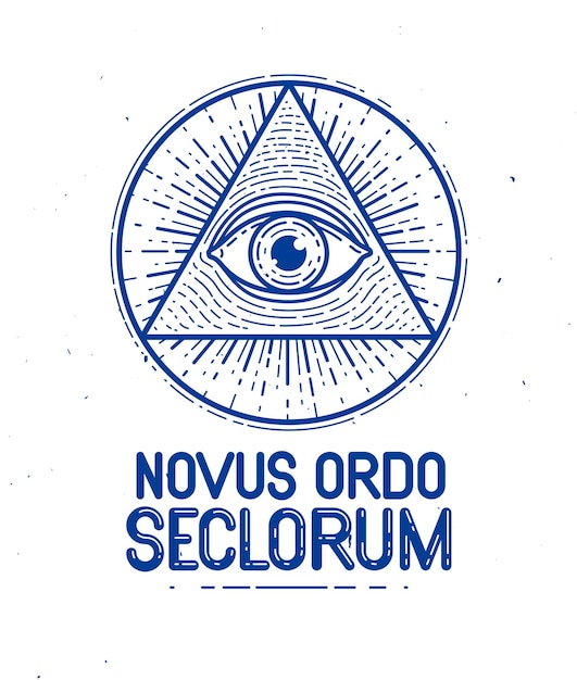 Todo el ojo que ve de dios en la geometría sagrada triángulo mampostería e illuminati símbolo vector logotipo o elemento de diseño de emblema