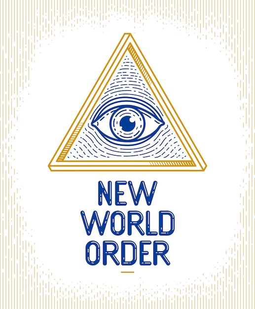 Todo el ojo que ve de dios en la geometría sagrada triángulo mampostería e illuminati símbolo vector logotipo o elemento de diseño de emblema