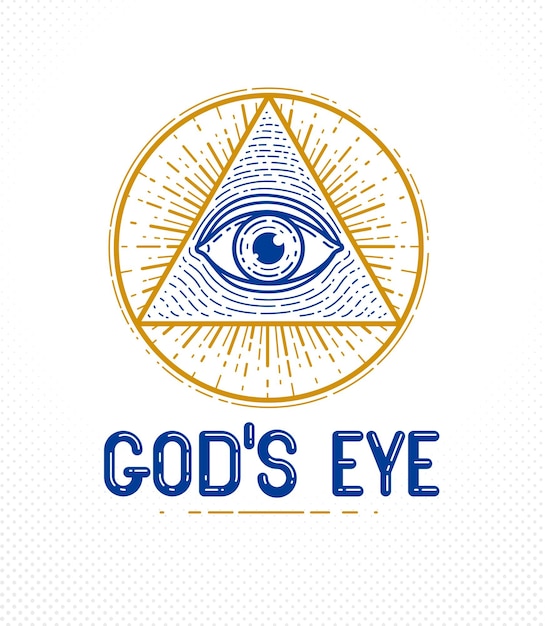 Todo el ojo que ve de dios en la geometría sagrada triángulo mampostería e illuminati símbolo vector logotipo o elemento de diseño de emblema